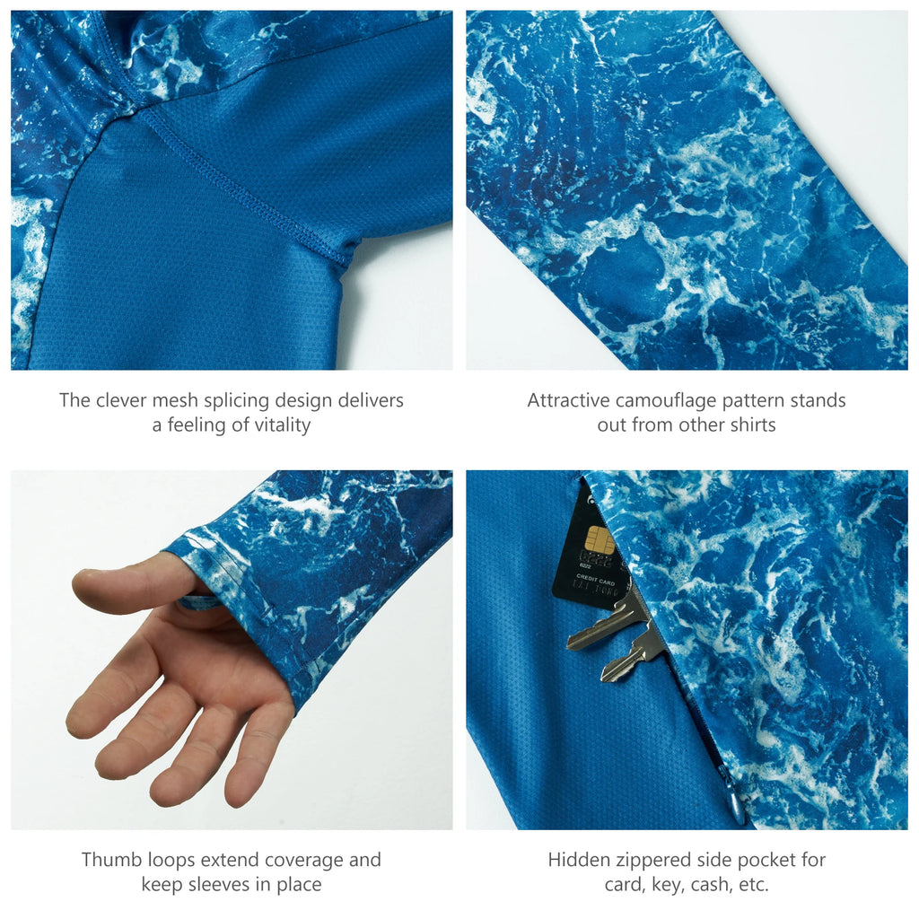 BASSDASH - Sudadera con capucha de manga larga para hombre, con protección solar, para pesca, senderismo, UPF 50+, camuflaje, con mascarilla y polaina ligera para el cuello