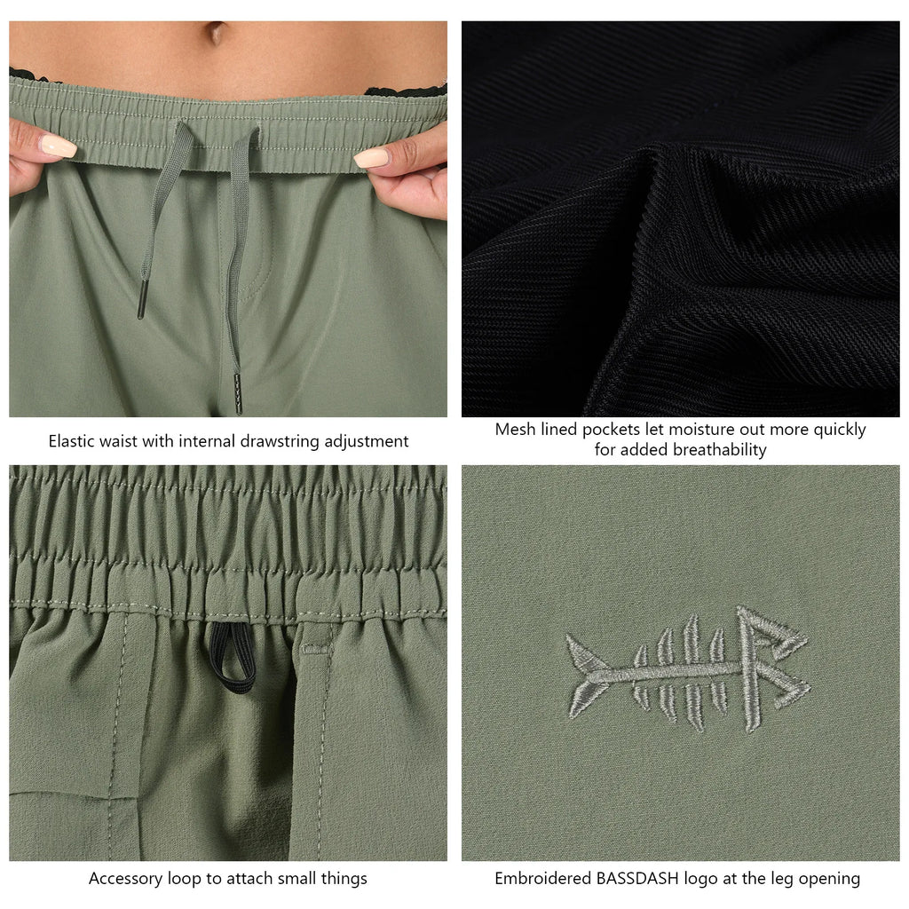 Pantalones cortos cargo Bassdash de 12,7 cm para mujer, para pesca, senderismo, secado rápido, con bolsillos con cremallera, resistentes al agua UPF 50+, para verano, informales