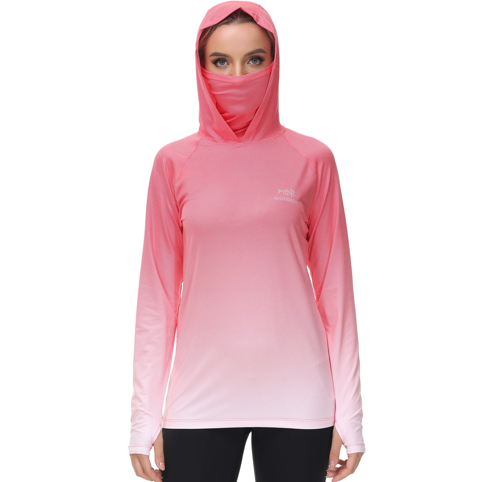 Sudadera con capucha de pesca Bassdash para mujer con protección solar UPF 50+ y orificios para los pulgares para la mascarilla