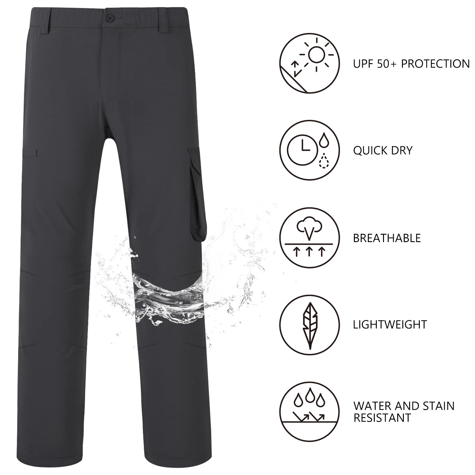 Pantalones cargo de pesca para hombre BASSDASH, resistentes al agua, de secado rápido, ligeros, UPF 50+ para senderismo al aire libre, cintura elástica