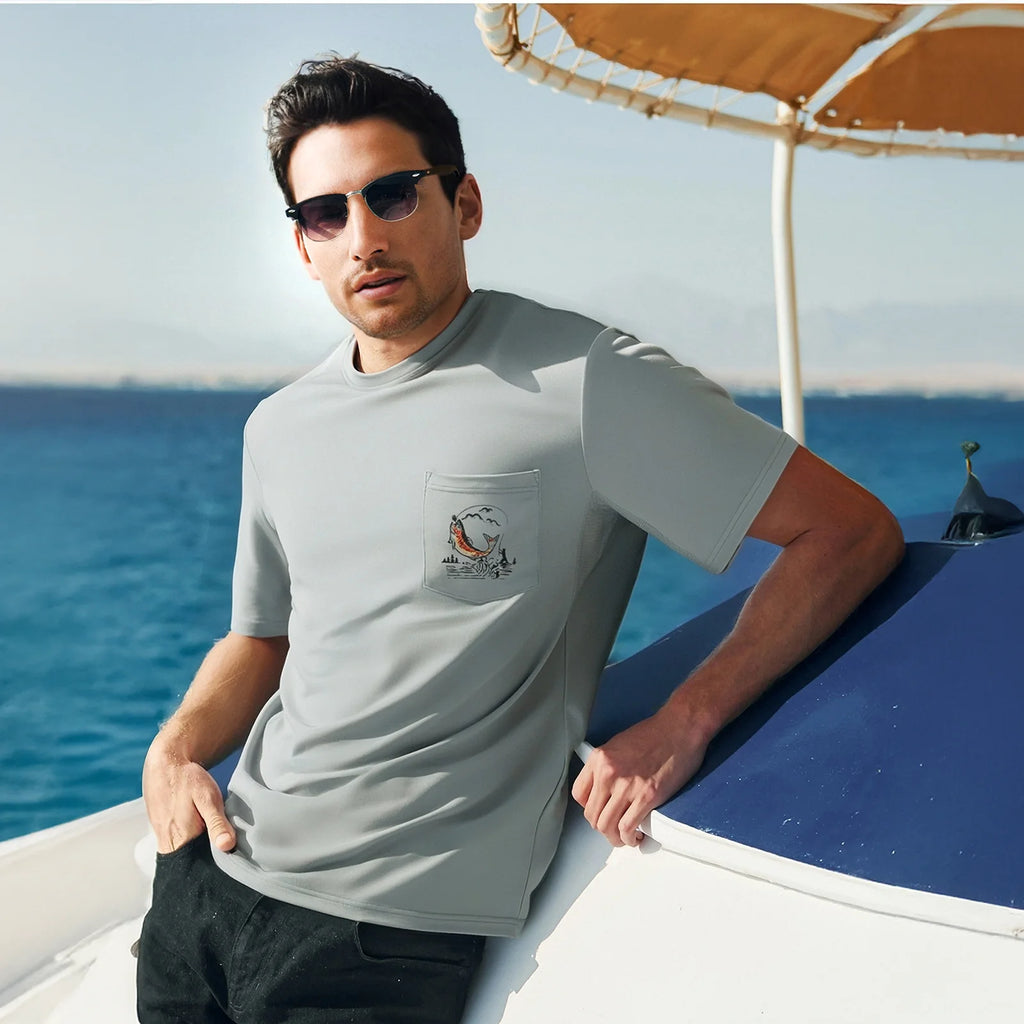 Camiseta de pesca Bassdash para hombre con protección solar UPF 50+, manga corta con bolsillo, secado rápido, protección solar UV, informal, para exteriores, FS46M