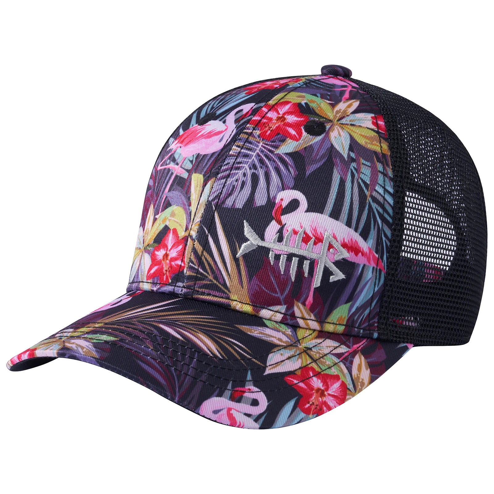 Gorra de golf Bassdash Altimate Fishing con parte trasera de malla para hombre y mujer, ajustable, con visera de béisbol y estampado de camuflaje de flamencos