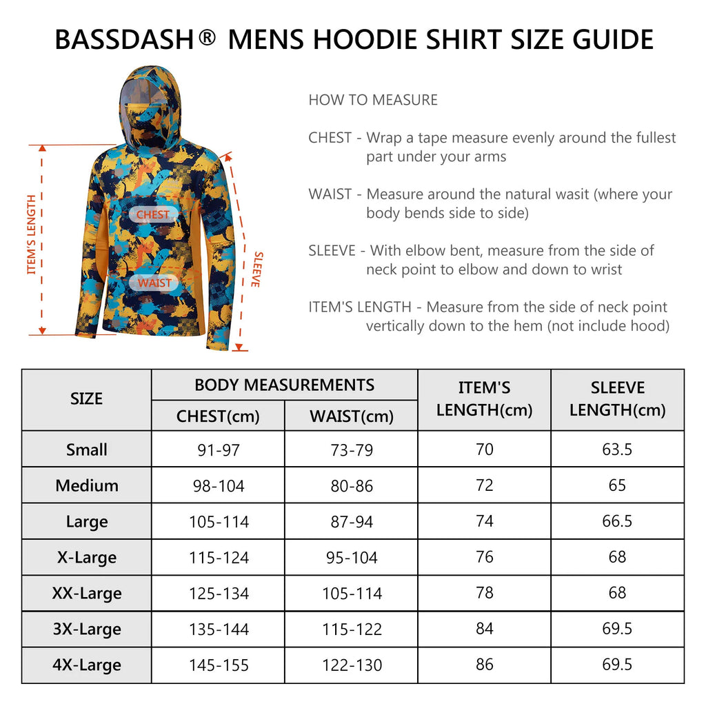 BASSDASH - Sudadera con capucha de manga larga para hombre, con protección solar, para pesca, senderismo, UPF 50+, camuflaje, con mascarilla y polaina ligera para el cuello