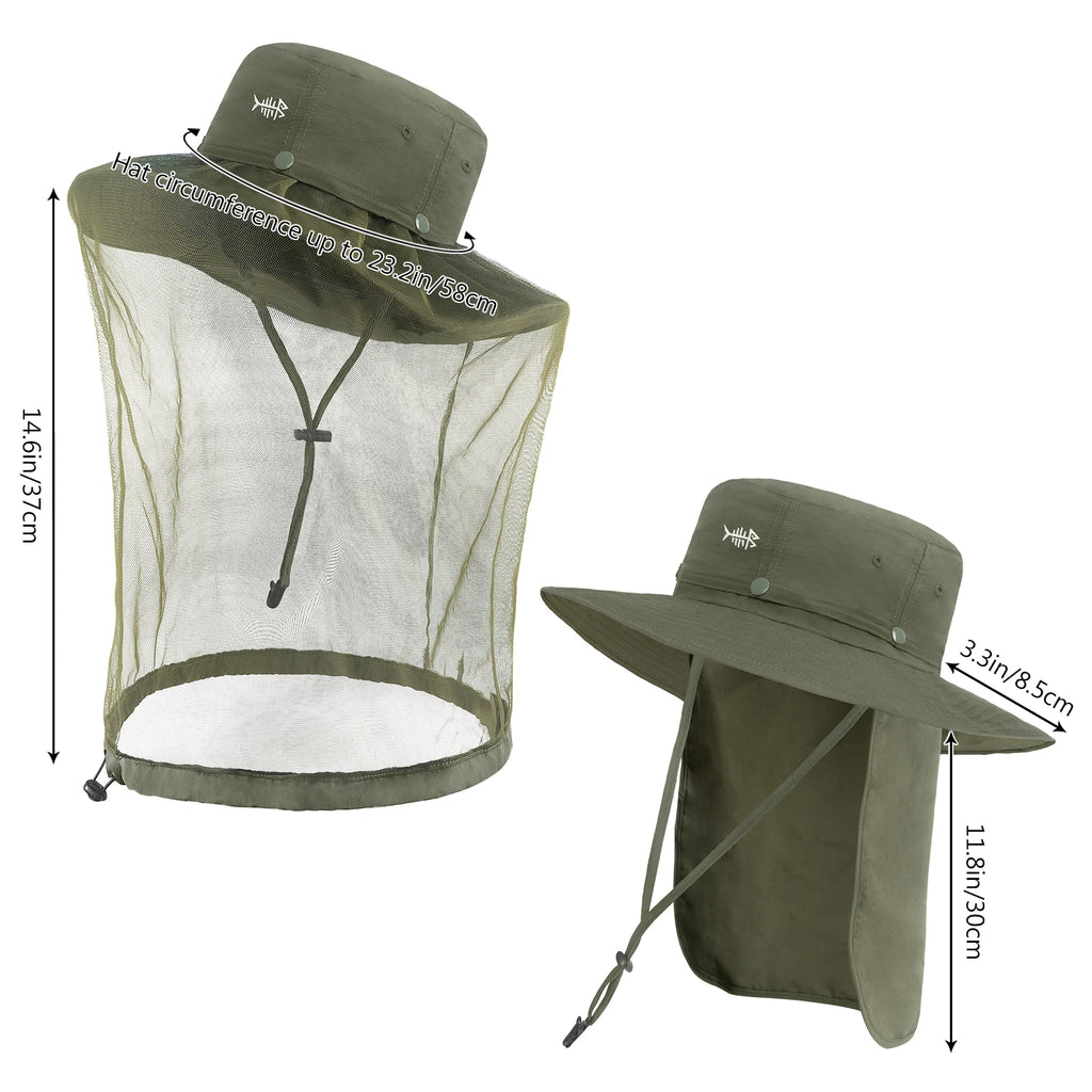 BASSDASH Sombrero antimosquitos con mosquitera oculta y solapa para el cuello para hombres y mujeres, pesca al aire libre, senderismo, camping, UPF 50+