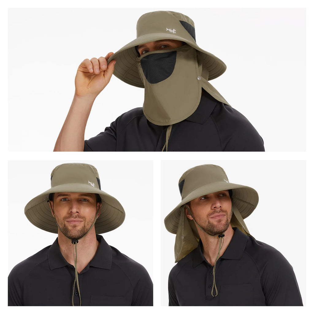 Bassdash UPF 50+ Breathable Sun Hat with Removable Face Cover and Neck Flap Unisex Water Resistant Wide Brim Bucket Hat