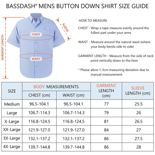BASSDASH Men's UPF 50+ Short Sleeve Button Down Fishing Shirt Breathable Lightweight for Outdoors Hiking Camping