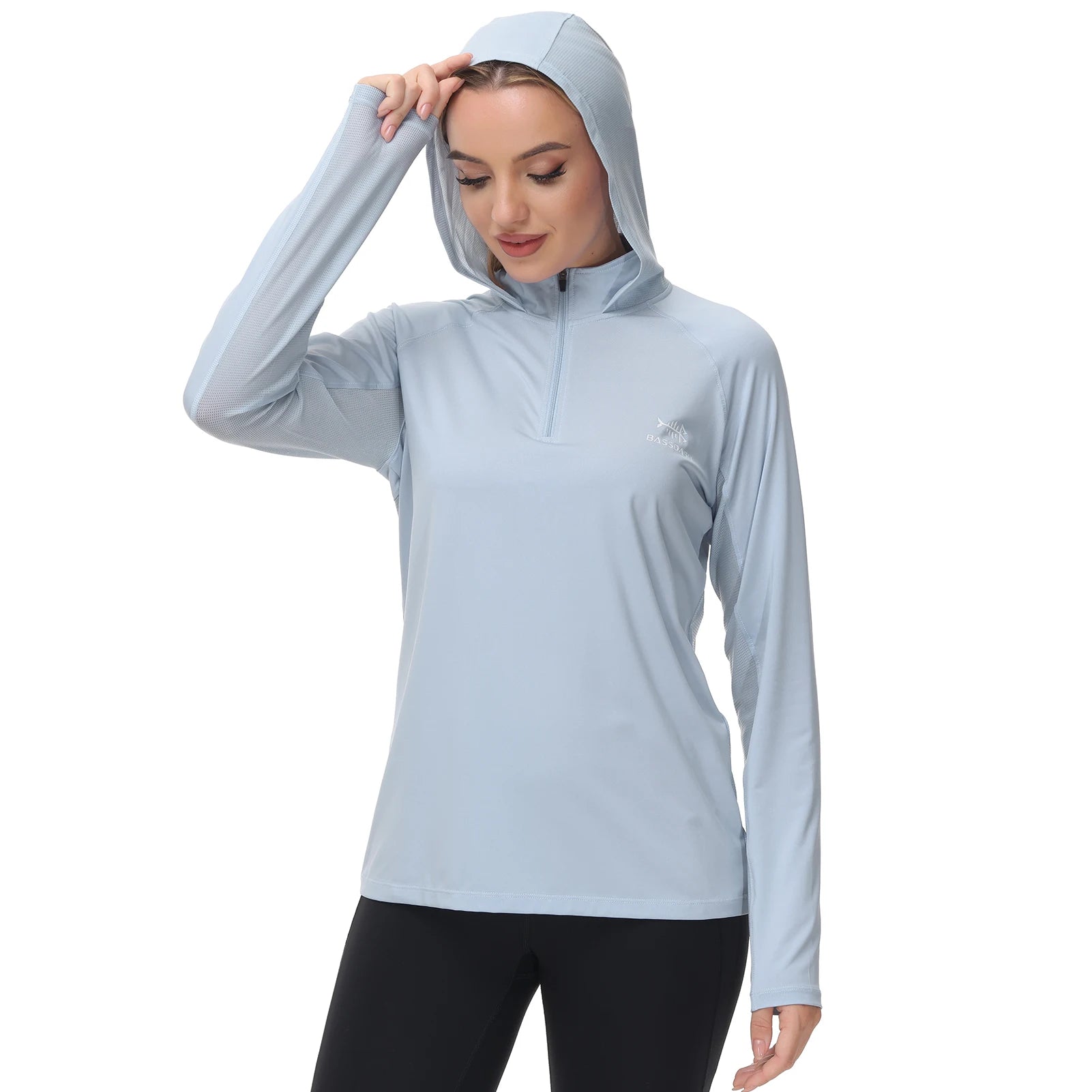 Bassdash - Sudadera informal con capucha para mujer, UPF 50+, manga larga, para exteriores, pesca, senderismo