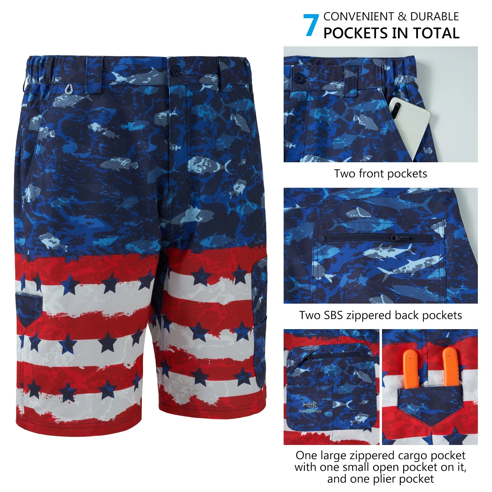Pantalones cortos de pesca Bassdash para hombre, resistentes al agua, con bolsillos con cremallera, de secado rápido, de camuflaje, tácticos, para golf y senderismo