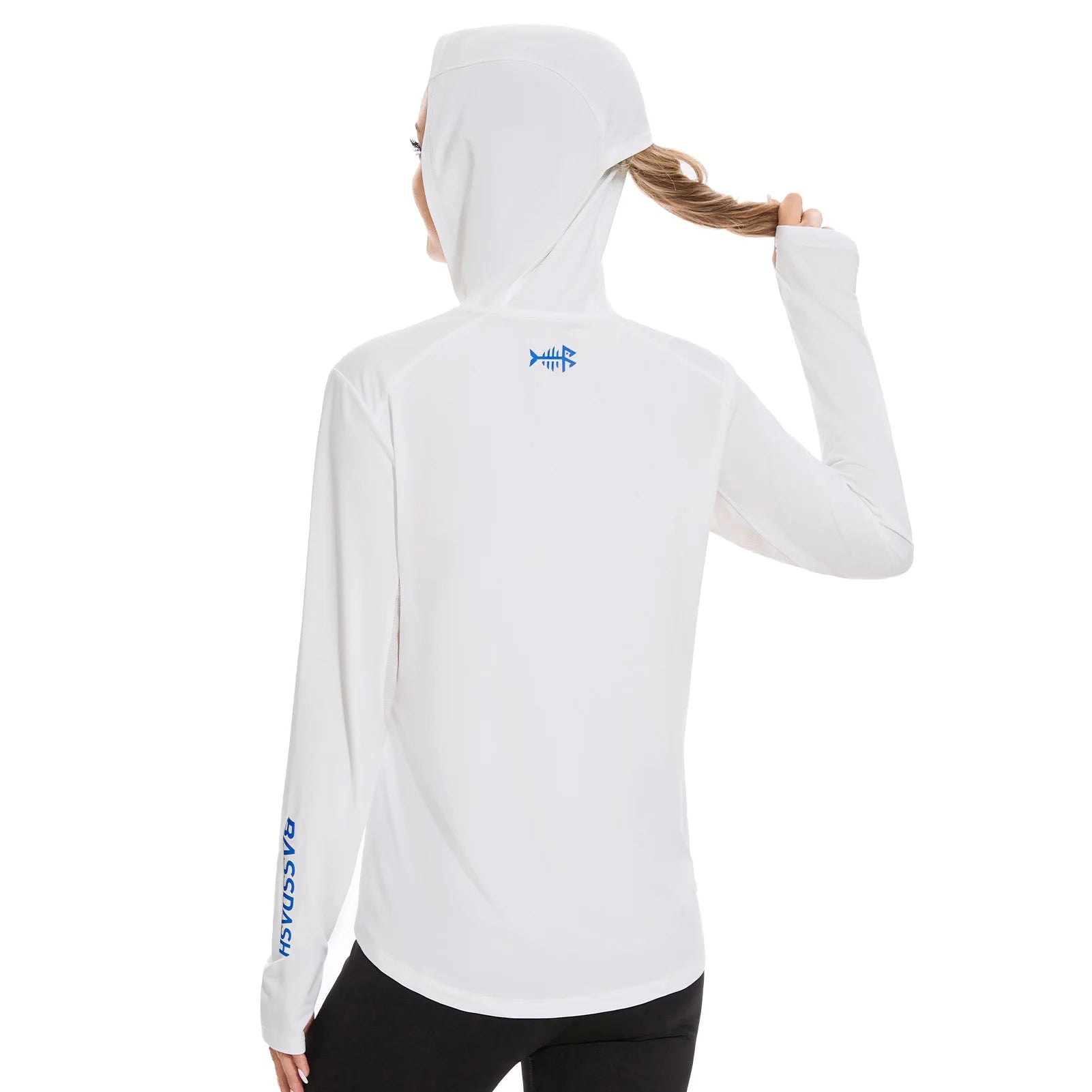 BASSDASH - Sudadera ligera de pesca con capucha y bolsillo para mujer, con protección solar UPF 50+, manga larga