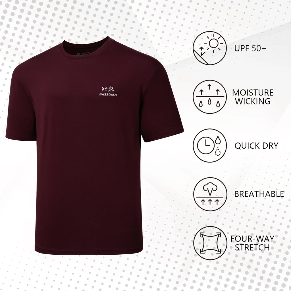 BASSDASH Camisetas de pesca de manga corta UPF 50+ para hombres Camisetas de alto rendimiento con protección solar UV para senderismo