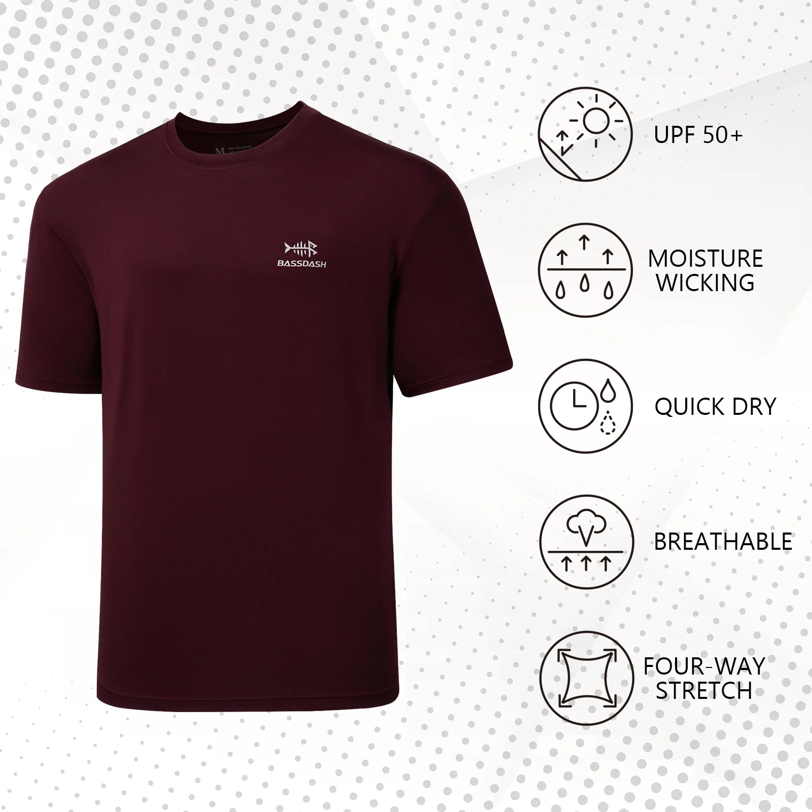 BASSDASH Camisetas de pesca de manga corta UPF 50+ para hombres Camisetas de alto rendimiento con protección solar UV para senderismo