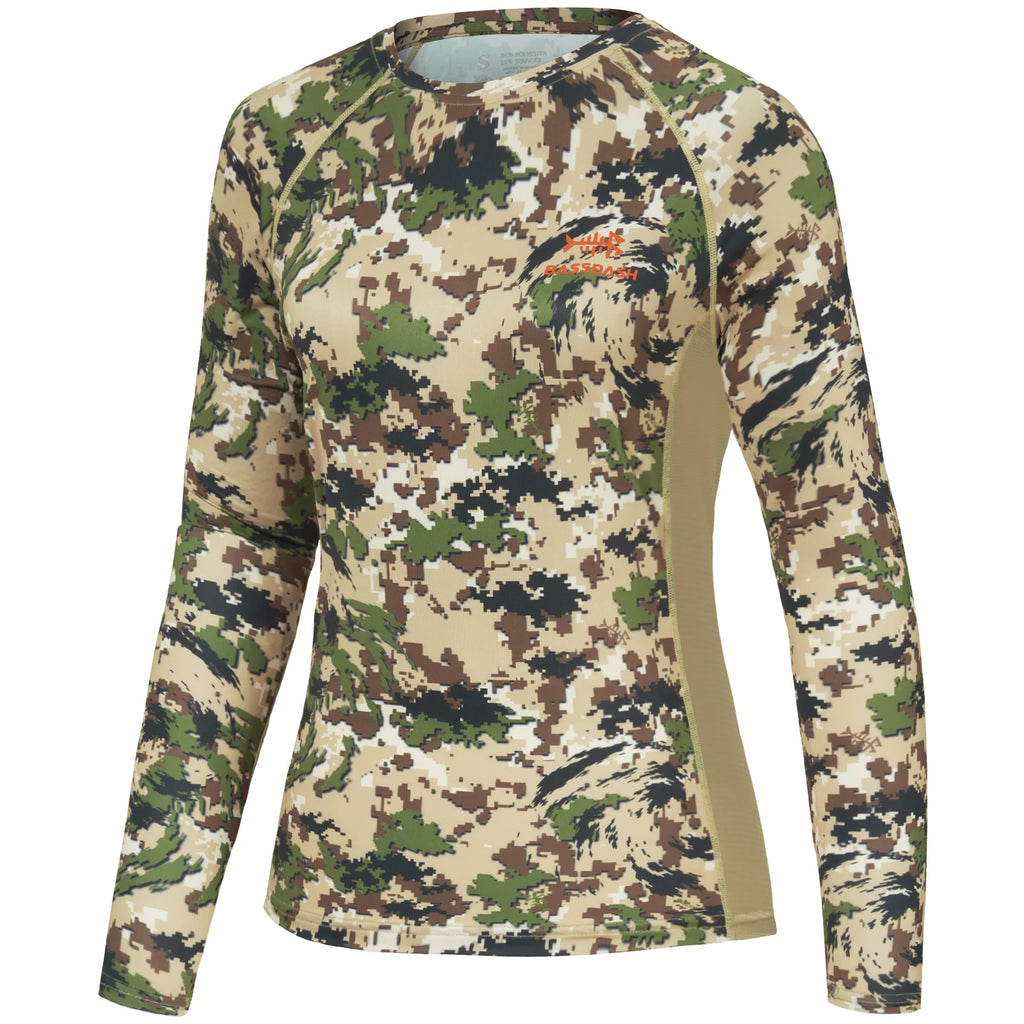 Camisa de caza de camuflaje Bassdash para mujer, manga larga, protección solar UPF 50+, rendimiento, pesca, senderismo