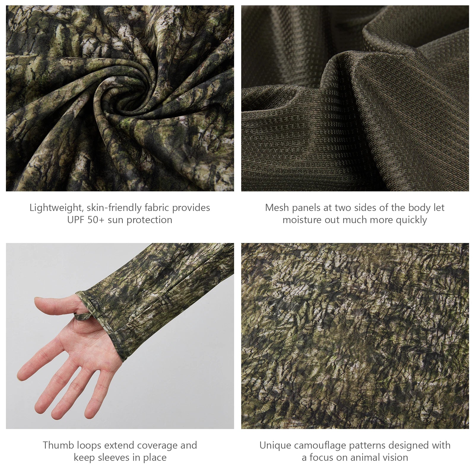 BASSDSASH - Sudadera ligera de camuflaje para caza, con protección UPF 50+, secado rápido, manga larga, para hombre, con capucha