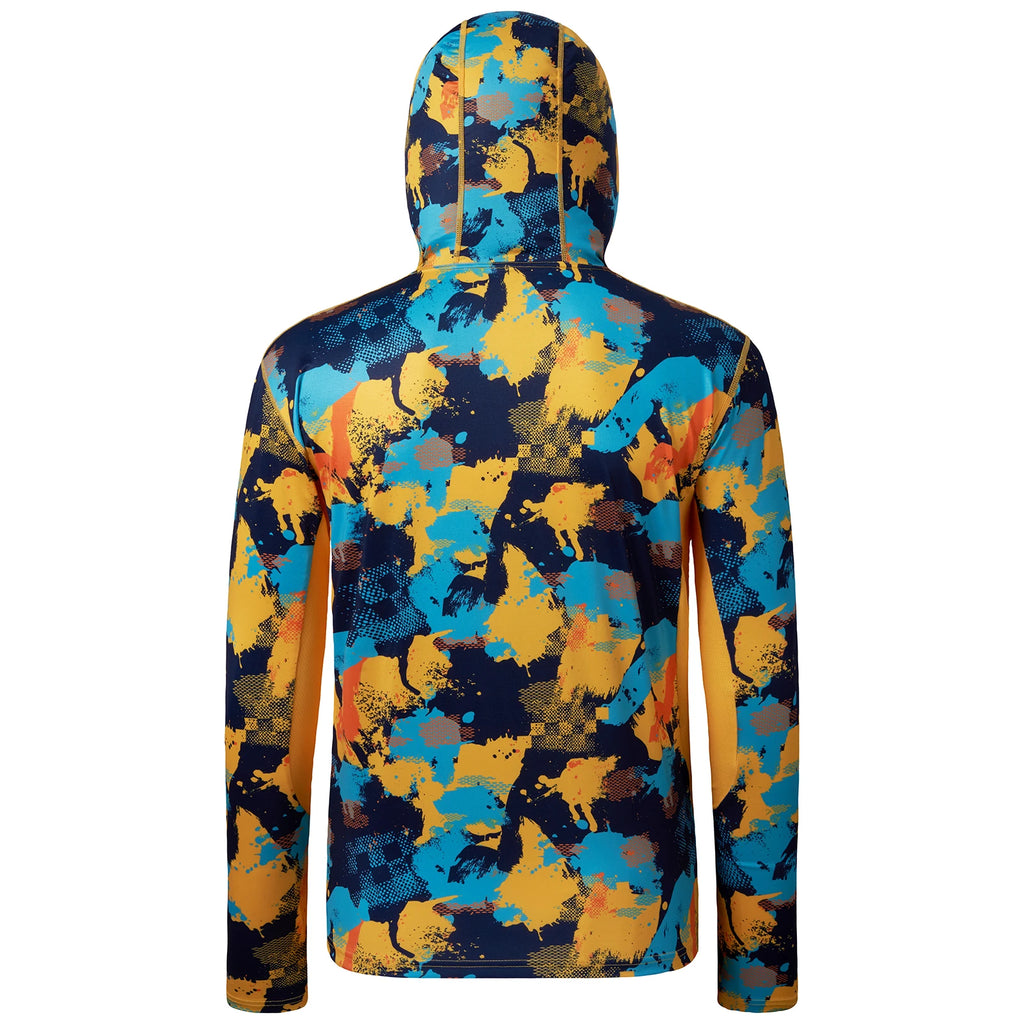 BASSDASH - Sudadera con capucha de manga larga para hombre, con protección solar, para pesca, senderismo, UPF 50+, camuflaje, con mascarilla y polaina ligera para el cuello