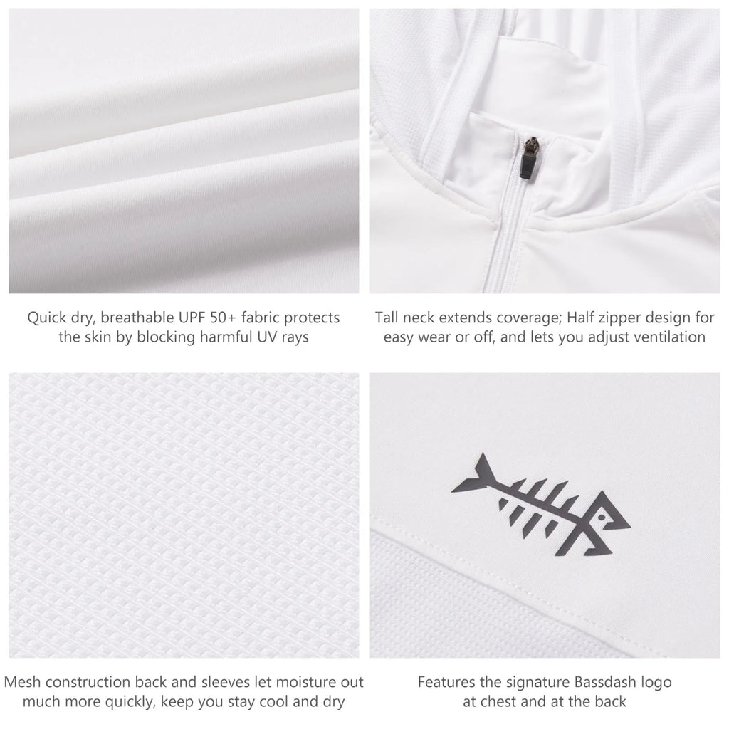 Camiseta Bassdash de manga larga con capucha y media cremallera para mujer, con protección UV UPF 50+, ideal para pesca y senderismo