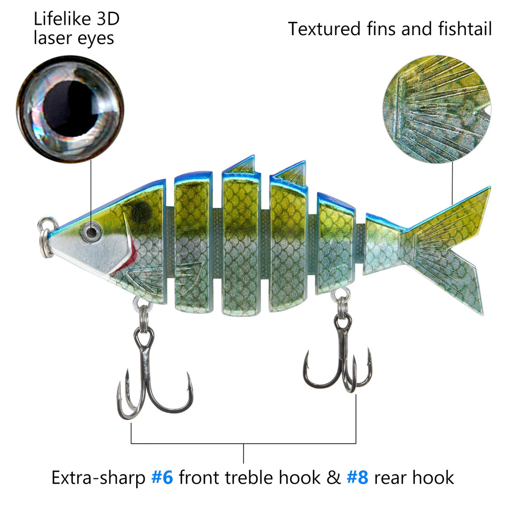 Señuelo de pesca duro multiarticulado BASSDASH Bone Swimbait   con segmentos de corte angular de 3,7 pulgadas/0,66 oz