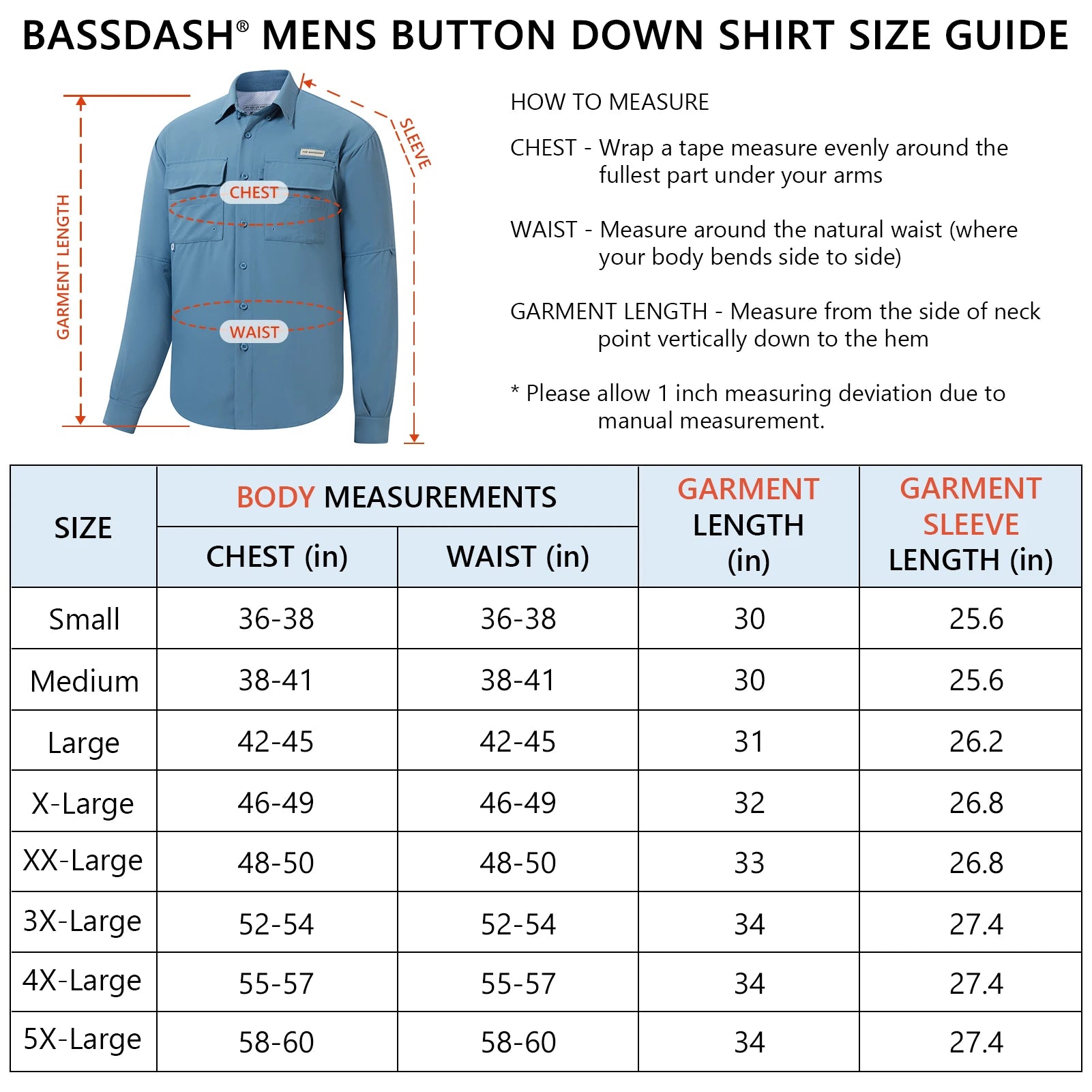 BASSDASH Men's UPF 50 Long Sleeve Fishing Button Down Shirt Performance Quick Dry FS21M