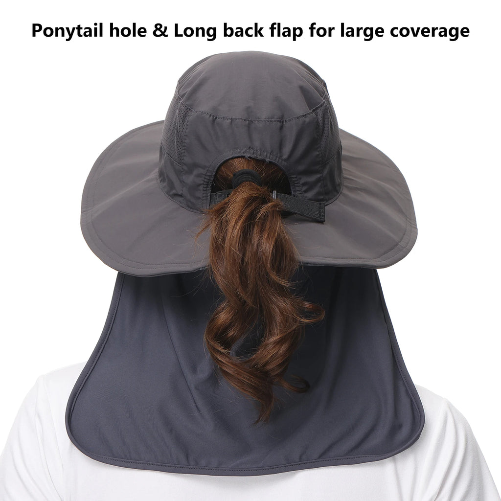Sombrero Bassdash para mujer con protección solar UPF 50, con abertura para la cola y solapa en el cuello, resistente al agua, para pesca al aire libre