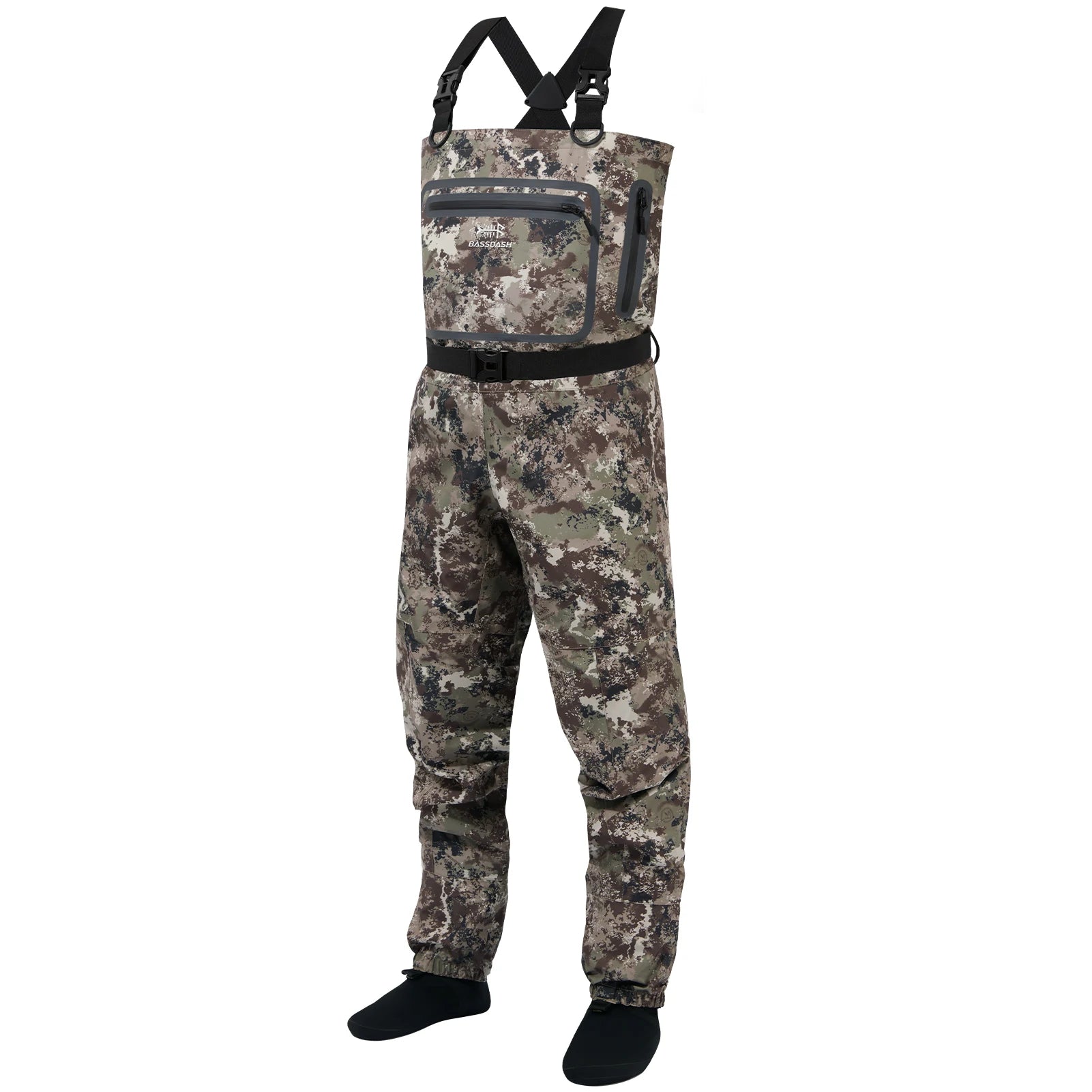 BASSDASH Men’s Lightweight Breathable Chest Wader Black Camo Stockingfoot for Fly Fishing Hunting FW11