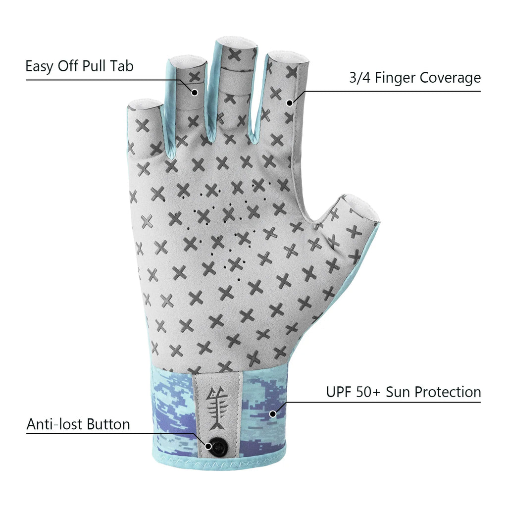 BASSDASH Guantes solares transpirables de 3/4 dedos con protección UPF 50+ y palma de silicona antideslizante para hombres y mujeres, para pescar, ciclismo, correr, sin dedos