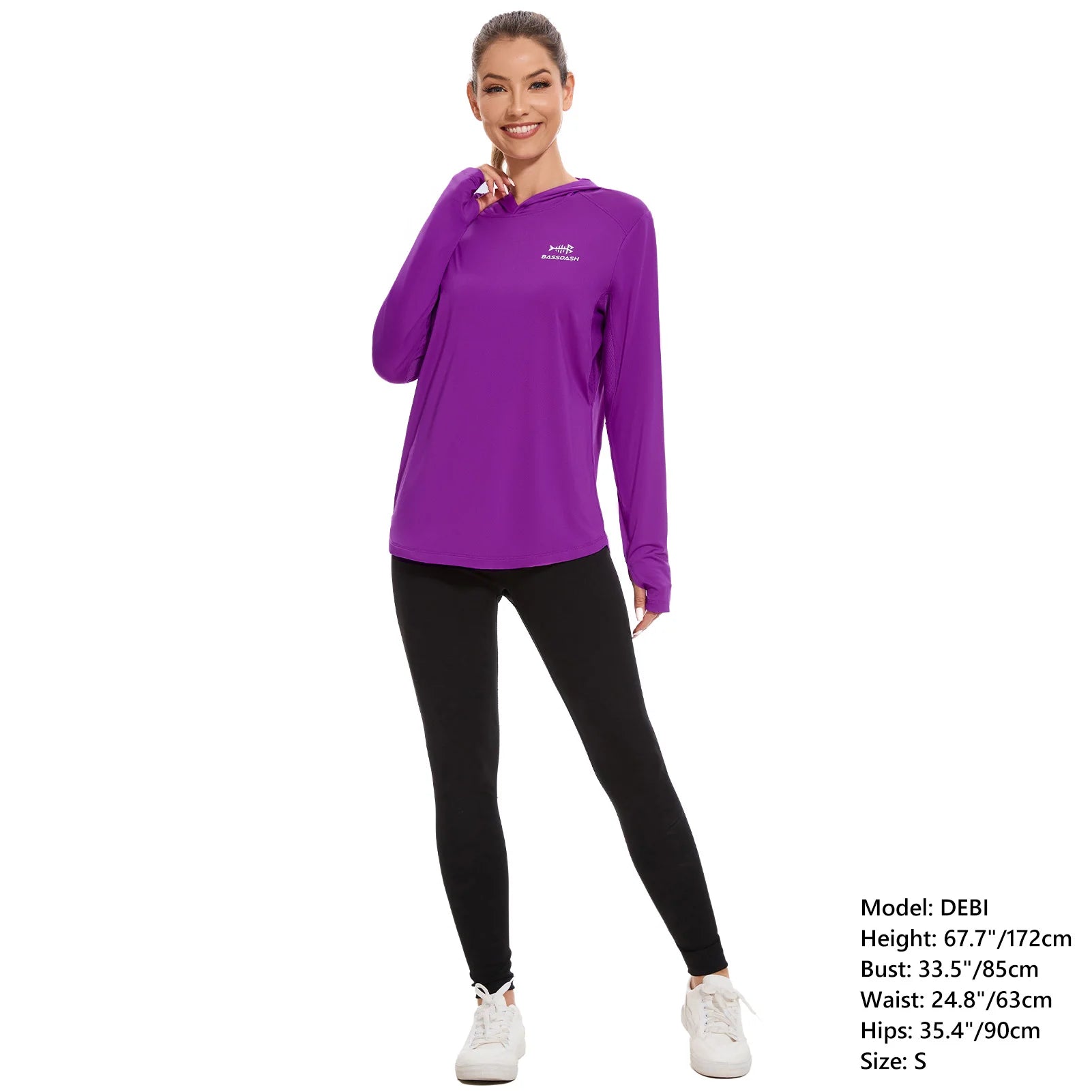BASSDASH - Sudadera ligera de pesca con capucha y bolsillo para mujer, con protección solar UPF 50+, manga larga