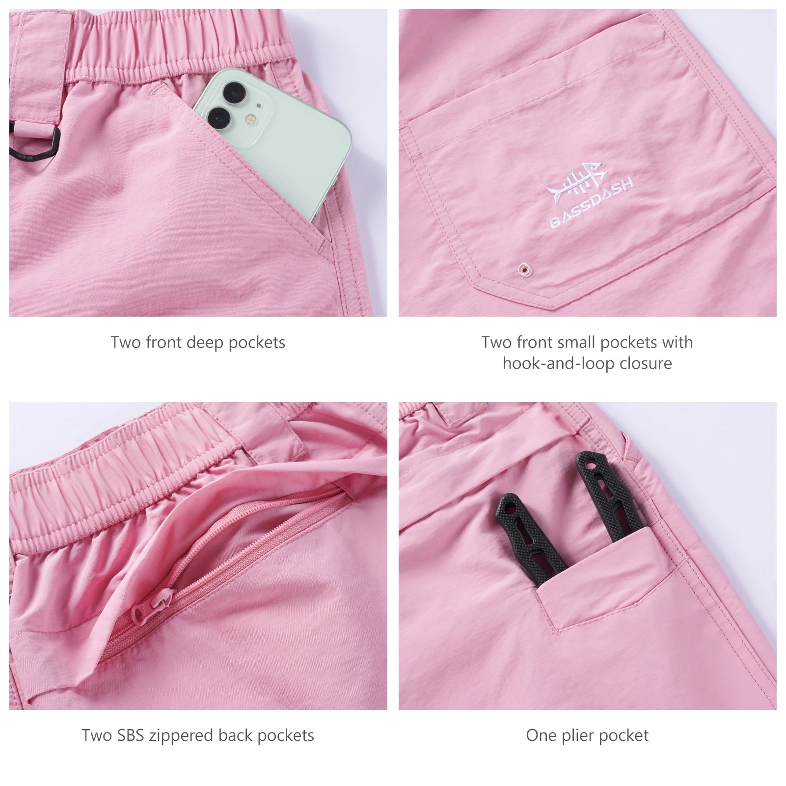 Pantalones cortos de pesca Bassdash para mujer, con protección solar UPF 50+, de secado rápido, ligeros, para senderismo y con bolsillos FP03W