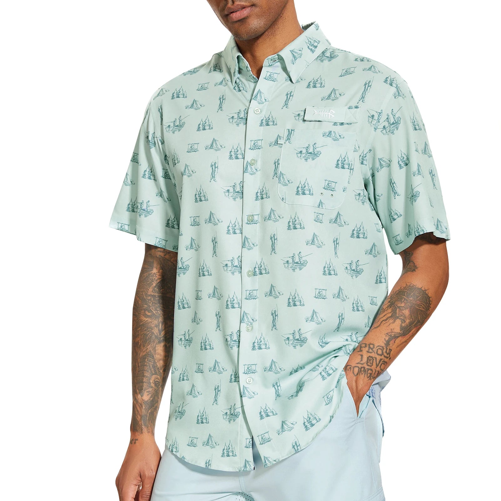 BASSDASH Men's UPF 50+ Short Sleeve Button Down Fishing Shirt Breathable Lightweight for Outdoors Hiking Camping