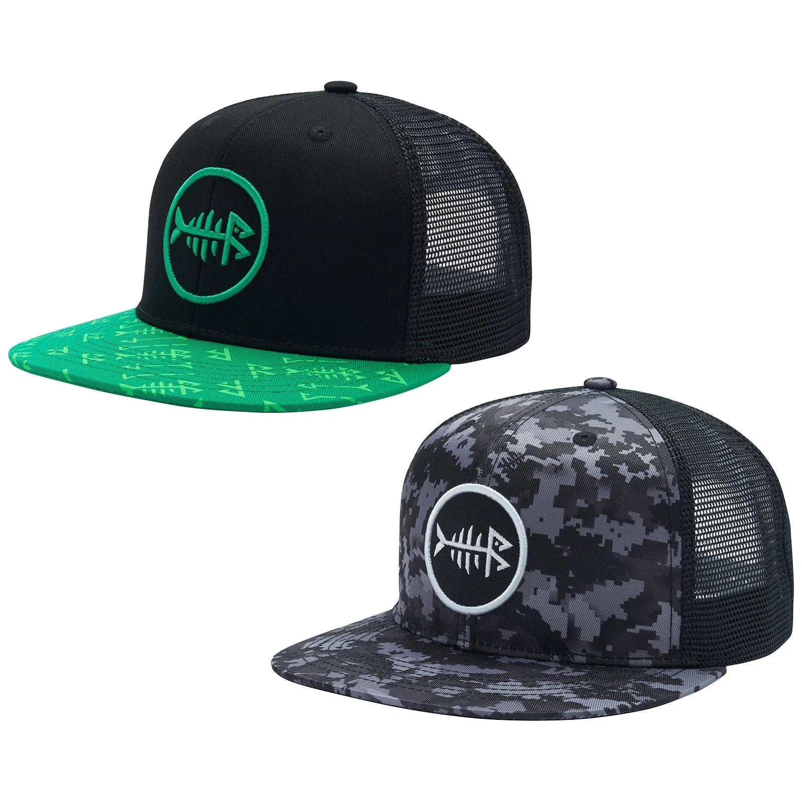 Bassdash Flat Brim Trucker Cap Adjustable Snapback Hat Mesh Back For Men Women Fishing Hunting