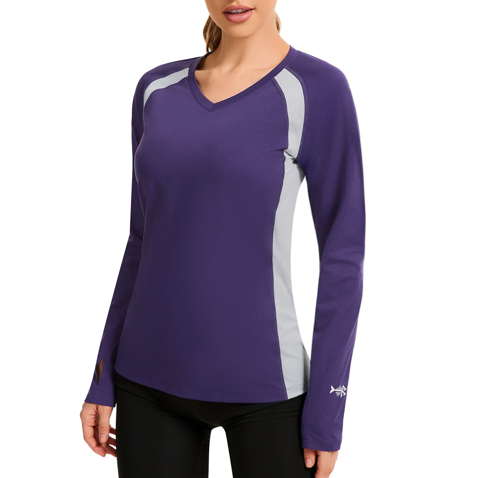 BASSDASH - Camiseta de pesca antiarrugas para mujer, con protección solar UPF 50+, cuello en V, transpirable, para senderismo