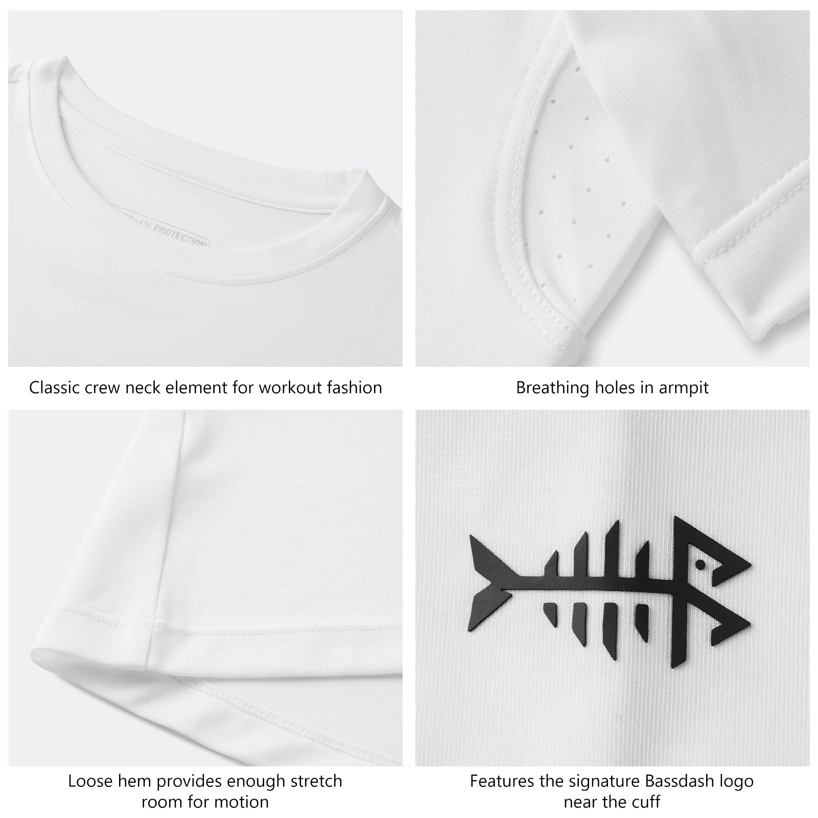 BASSDASH Camiseta de manga corta con cuello redondo y FPS 50+ para mujer, protección solar, refrescante, para pesca, senderismo, informal