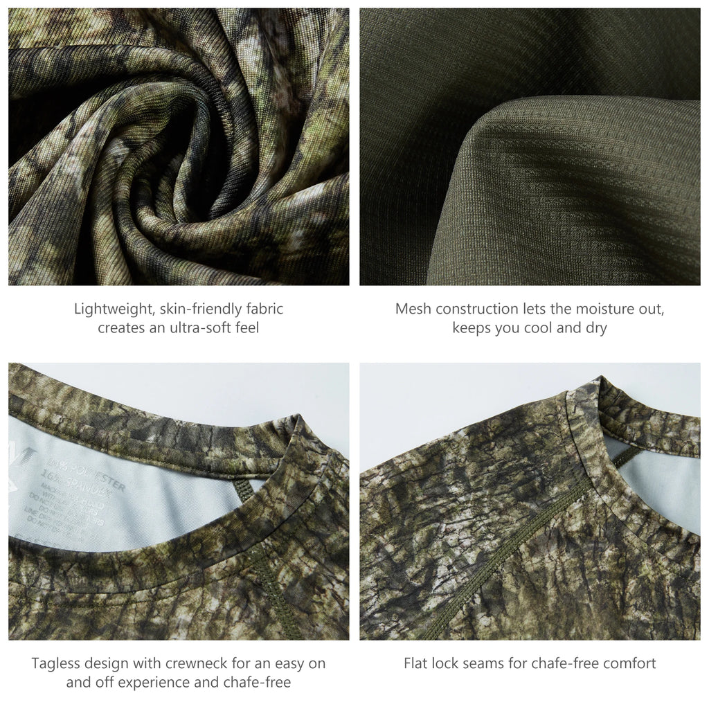 Camisa de manga larga Bassdash para hombre, de camuflaje para caza, rendimiento para pesca, sudadera con camuflaje, musgo, madera, juncos, bosque SD1