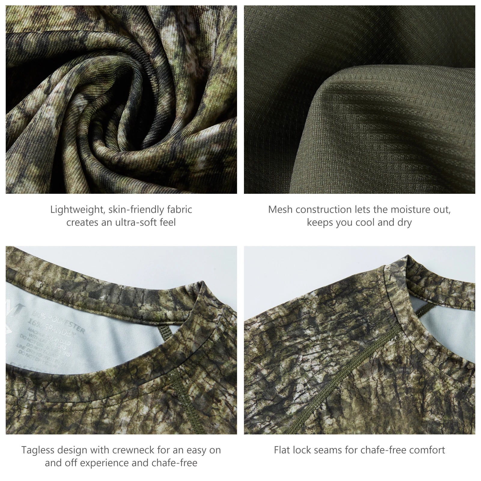 Camisa de manga larga Bassdash para hombre, de camuflaje para caza, rendimiento para pesca, sudadera con camuflaje, musgo, madera, juncos, bosque SD1