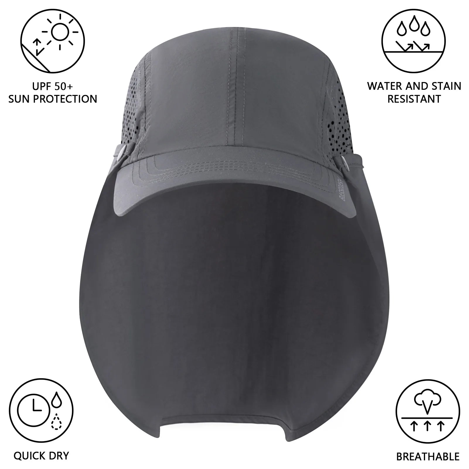 BASSDASH UPF 50+ Foldable Fishing Hat Baseball Cap with Removable Neck Flap Portable for Men Women Golf Hiking