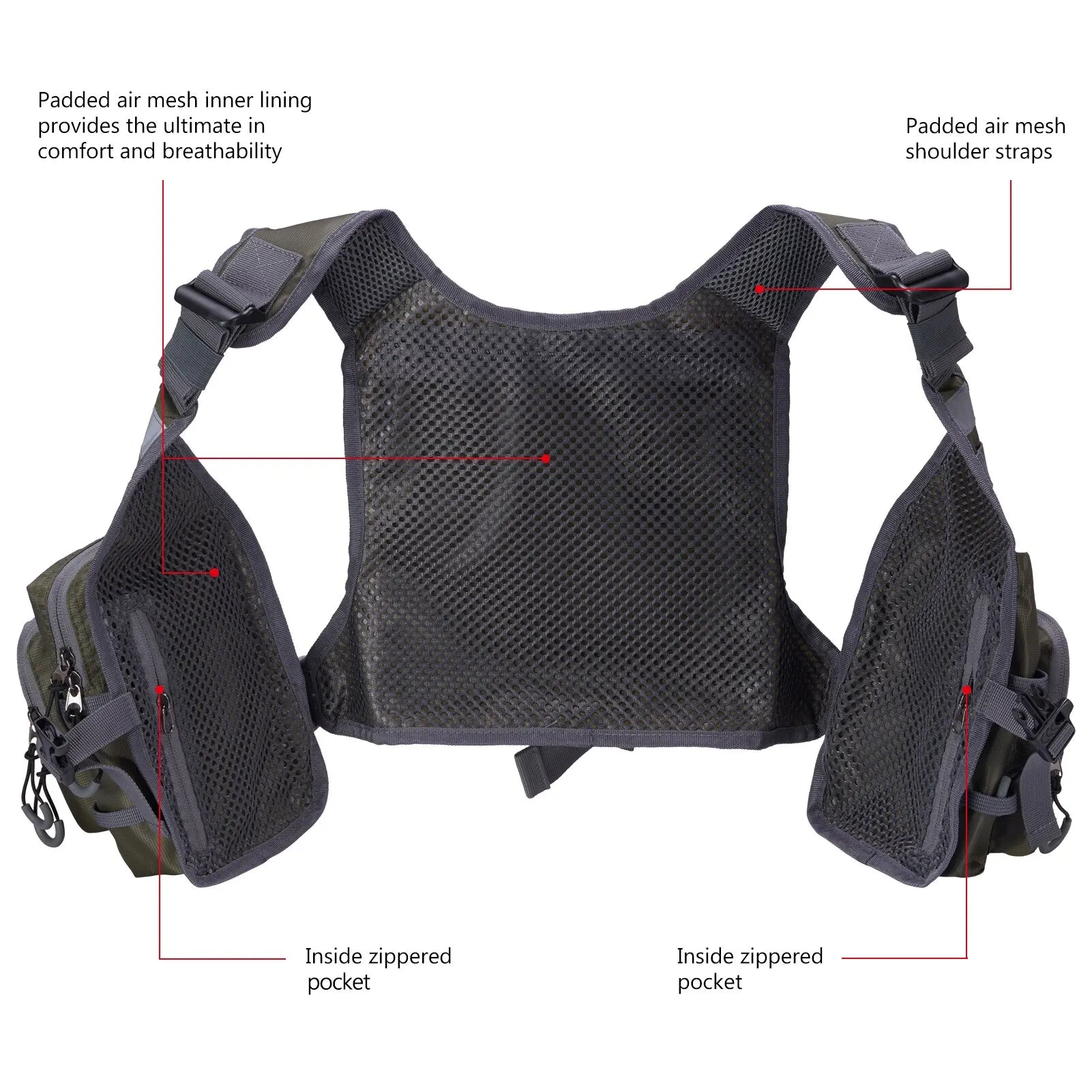 Chaleco de pesca con mosca ultraligero Bassdash  para hombres y mujeres, mochila de pecho portátil, talla única