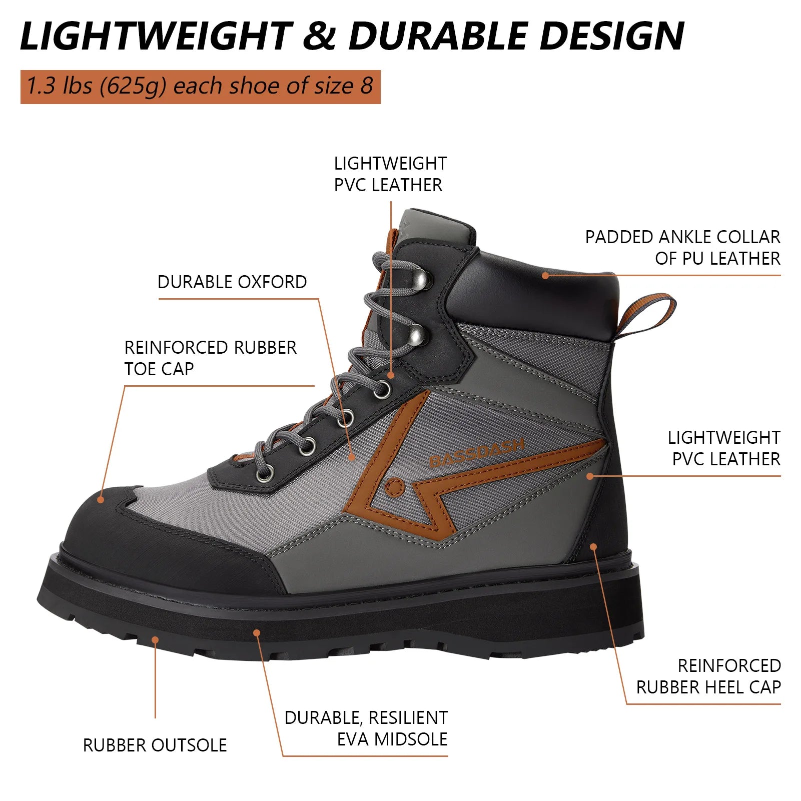 Botas de vadeo BASSDASH Flex para hombre, ligeras, con suela de goma antideslizante, para pesca con mosca