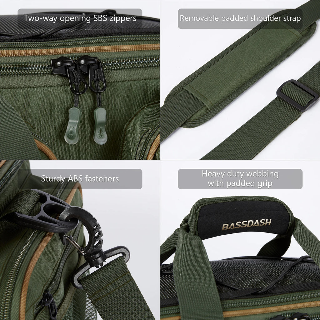 Bolsa de hombro BASSDASH para accesorios de pesca, ligera, resistente al agua, con funda protectora para lluvia y parte inferior moldeada rígida