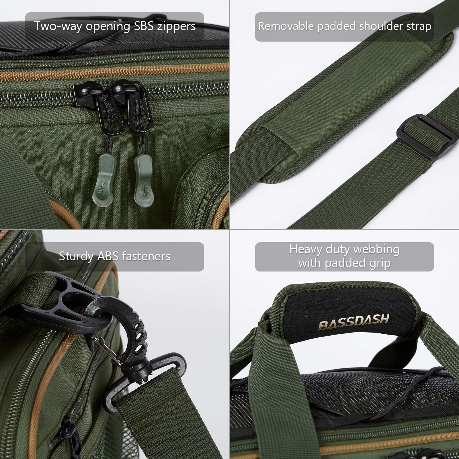 Bolsa de hombro BASSDASH para accesorios de pesca, ligera, resistente al agua, con funda protectora para lluvia y parte inferior moldeada rígida