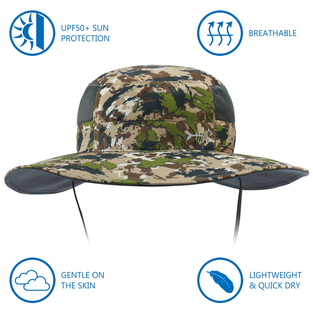Bassdash - Sombrero de pesca desmontable con protección solar UPF 50+, resistente al agua y con solapa de cuello desmontable, ideal para senderismo y acampada