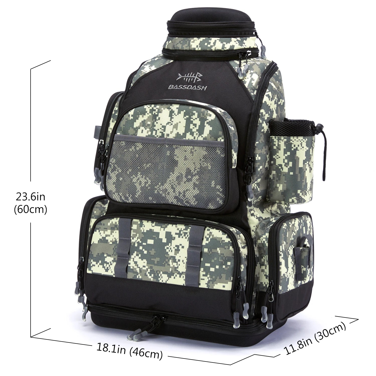 Mochila táctica verde militar Bassdash para pesca, bolsa de hombro con funda protectora para lluvia SD2