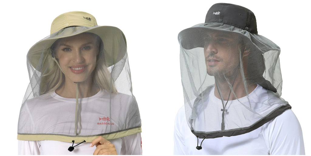 BASSDASH Sombrero antimosquitos con mosquitera oculta y solapa para el cuello para hombres y mujeres, pesca al aire libre, senderismo, camping, UPF 50+