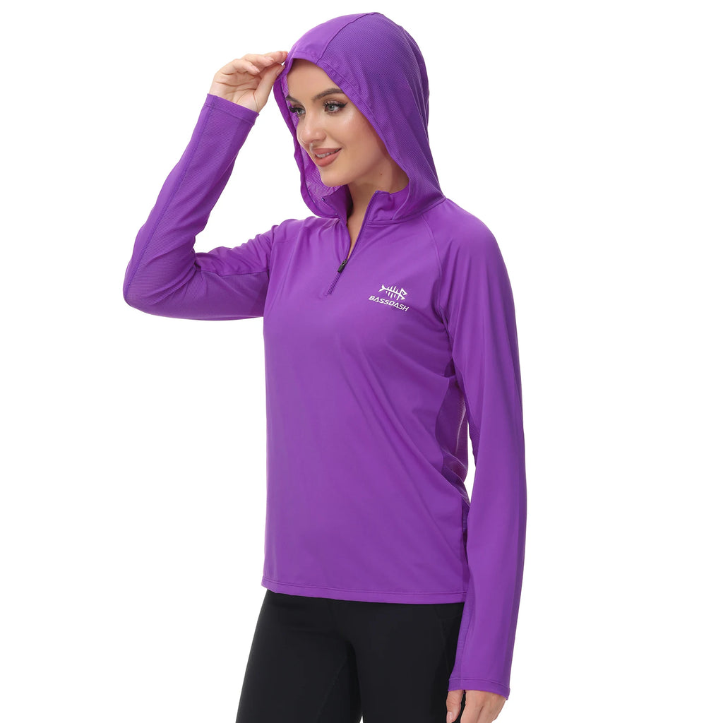 Bassdash - Sudadera informal con capucha para mujer, UPF 50+, manga larga, para exteriores, pesca, senderismo