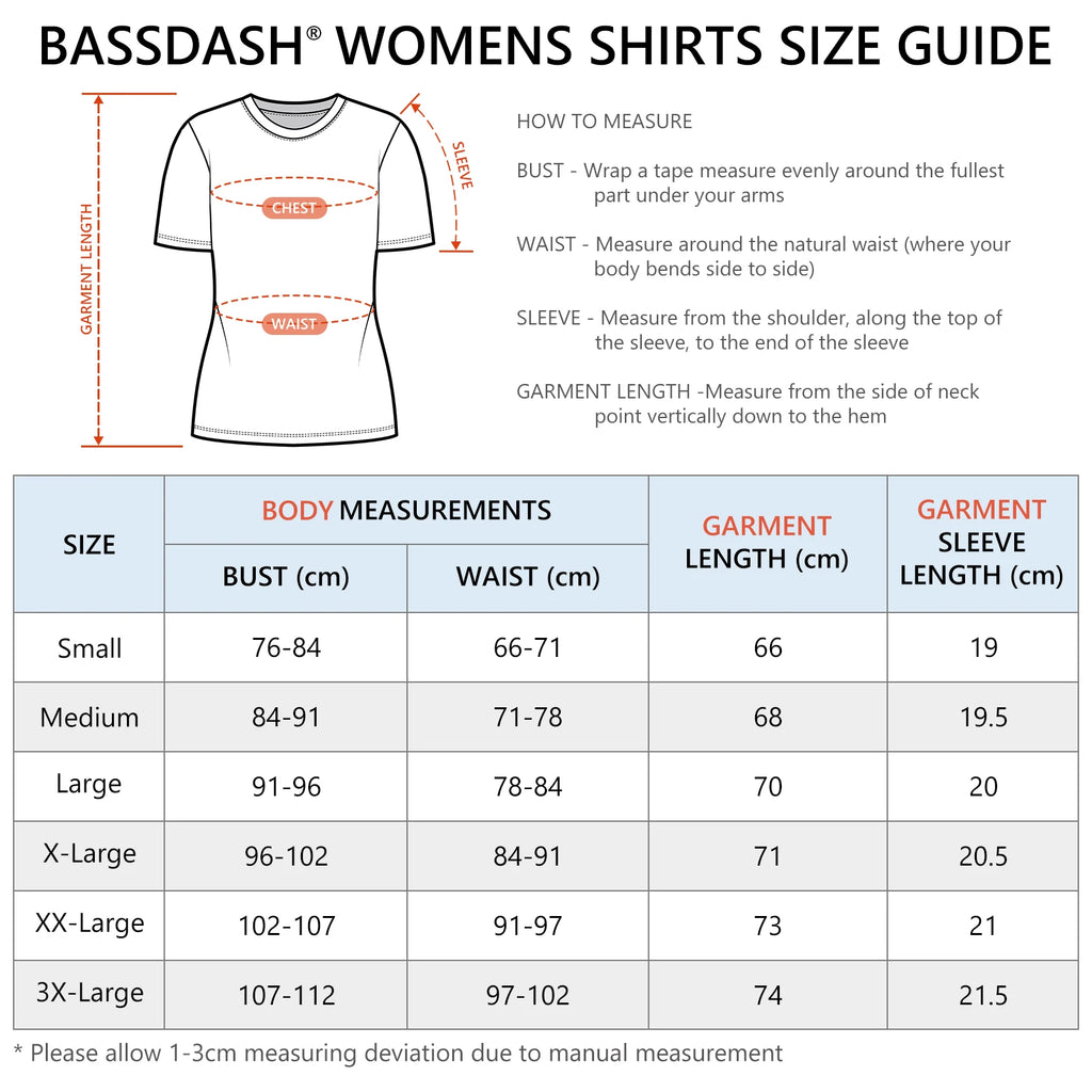 BASSDASH Camiseta de manga corta con cuello redondo y FPS 50+ para mujer, protección solar, refrescante, para pesca, senderismo, informal