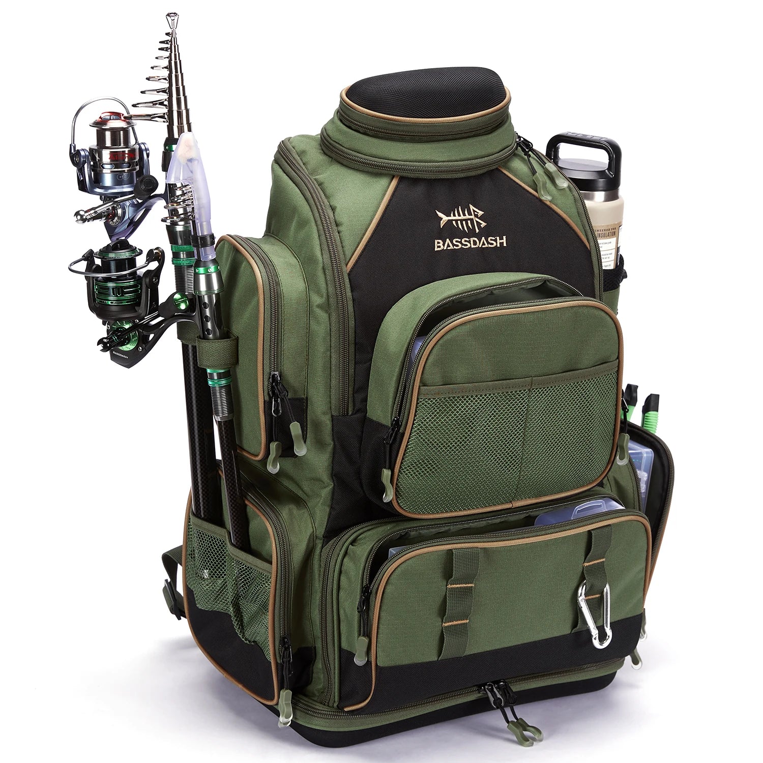 Mochila táctica verde militar Bassdash para pesca, bolsa de hombro con funda protectora para lluvia SD2