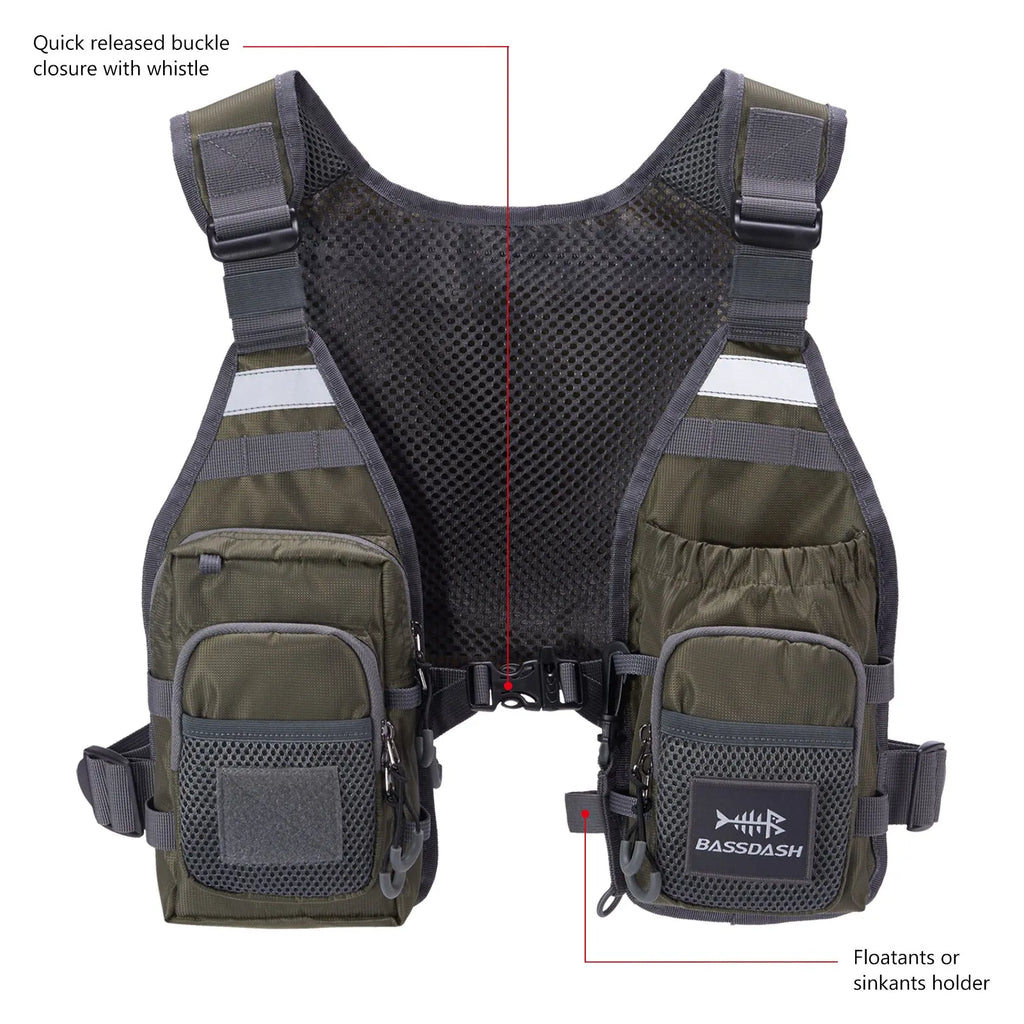Chaleco de pesca con mosca ultraligero Bassdash  para hombres y mujeres, mochila de pecho portátil, talla única