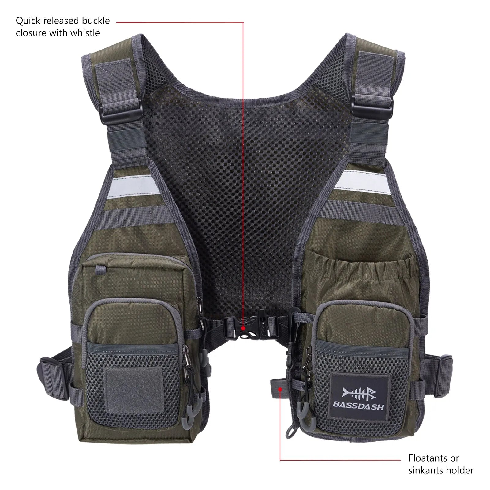 Chaleco de pesca con mosca ultraligero Bassdash  para hombres y mujeres, mochila de pecho portátil, talla única