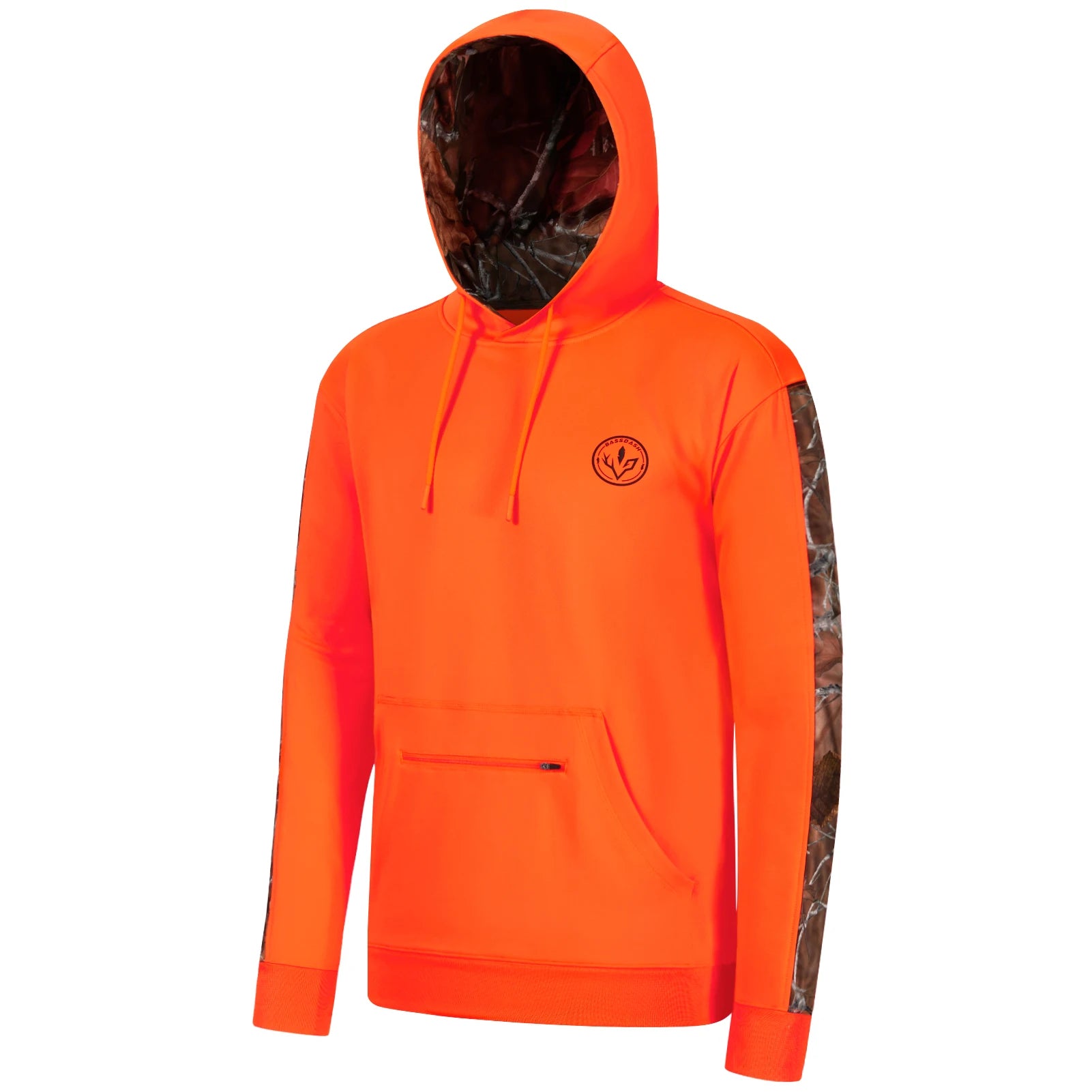 BASSDASH Sudadera con capucha de polar para caza para hombre, de peso medio, resistente al agua, de alto rendimiento, con camuflaje, para pesca al aire libre