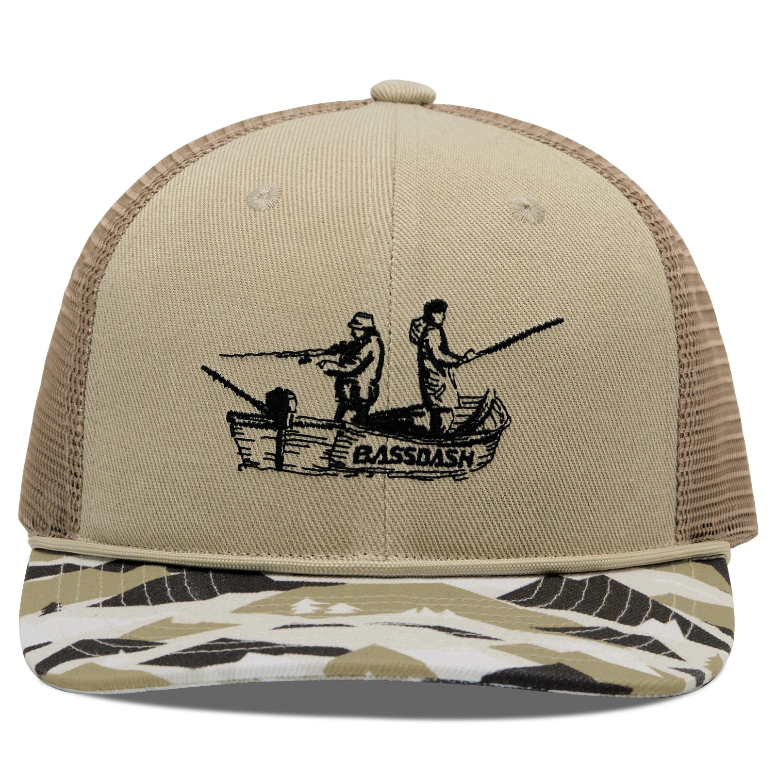 Gorra de camionero con cuerda de camuflaje BASSDASH, gorra de béisbol bordada ajustable con parte trasera de malla