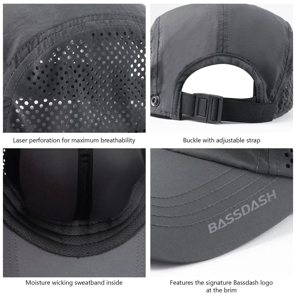 BASSDASH UPF 50+ Foldable Fishing Hat Baseball Cap with Removable Neck Flap Portable for Men Women Golf Hiking