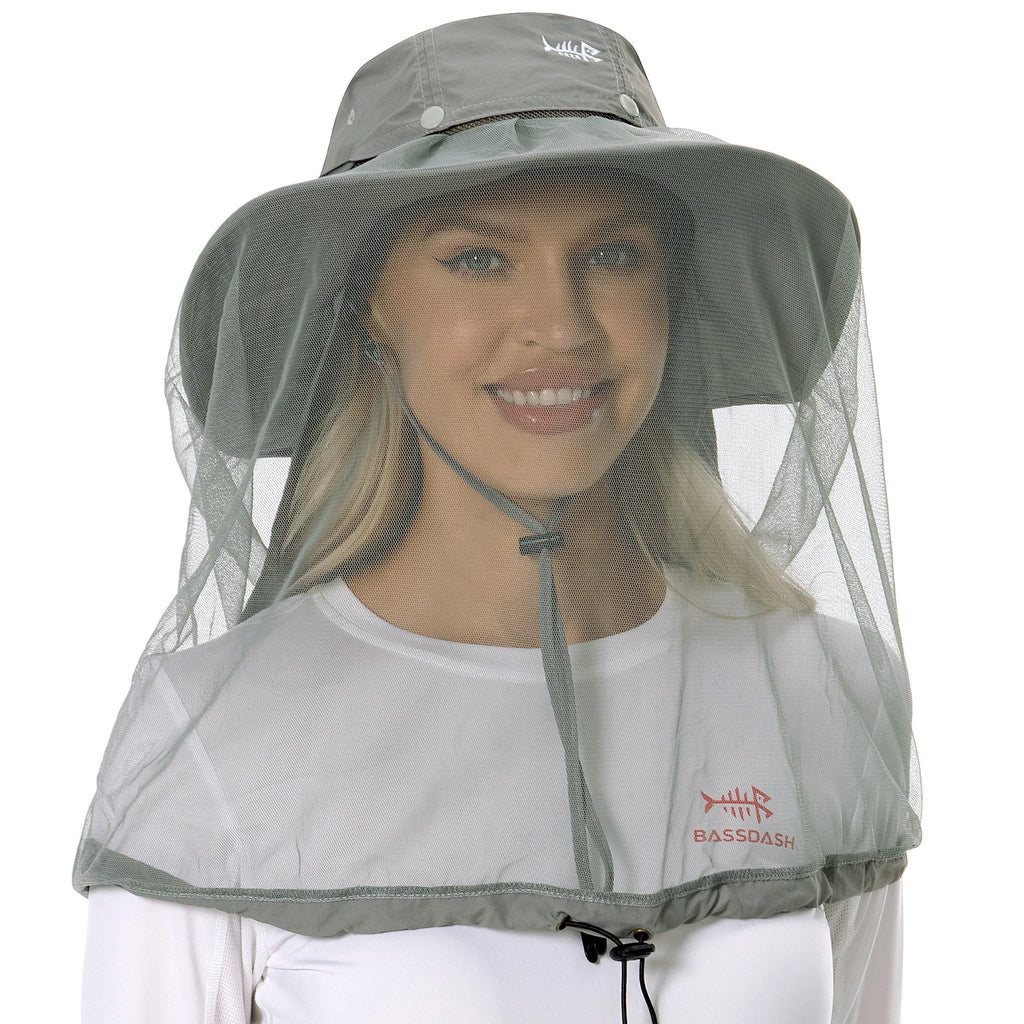 BASSDASH Sombrero antimosquitos con mosquitera oculta y solapa para el cuello para hombres y mujeres, pesca al aire libre, senderismo, camping, UPF 50+