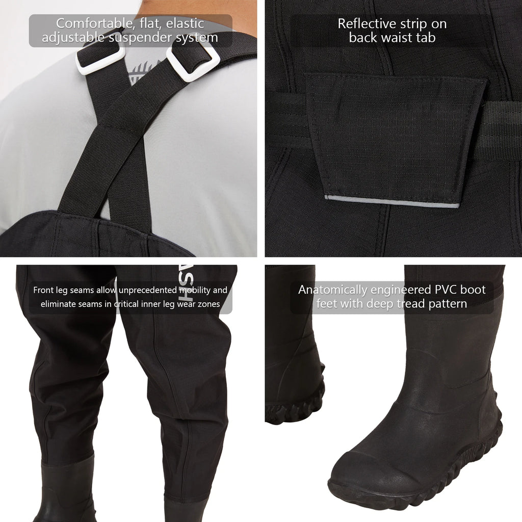 Botas de pesca Bassdash para hombre, ultra resistentes, de nailon y PVC, color negro, para pesca y caza